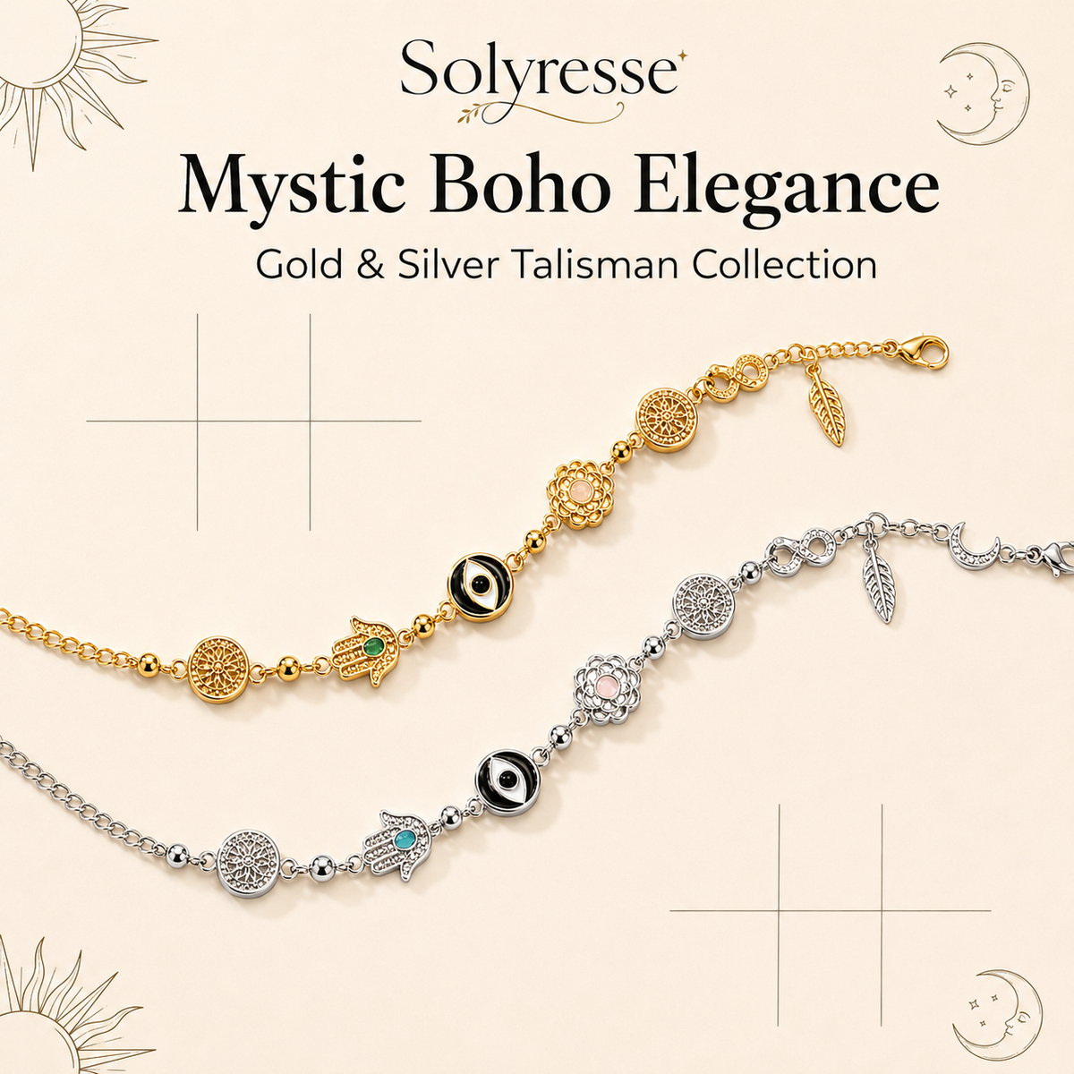 Close-up detail of Solyresse symbolic jewelry