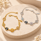 Solyresse 18K Gold/Silver Charm Bracelet & Anklet — Tree of Life, Hamsa, Evil Eye & Moon