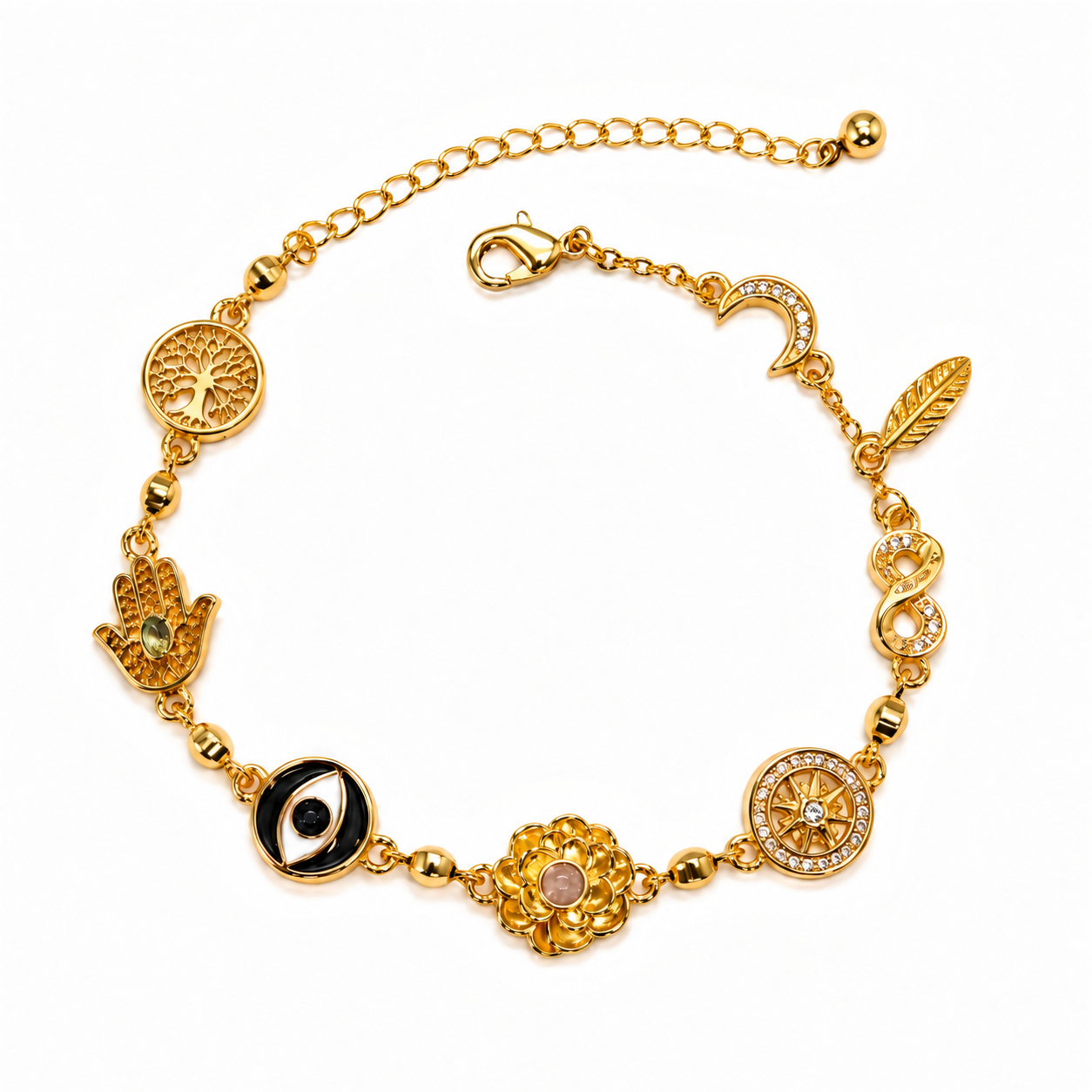 Solyresse gold symbolic charm bracelet on a clean white background